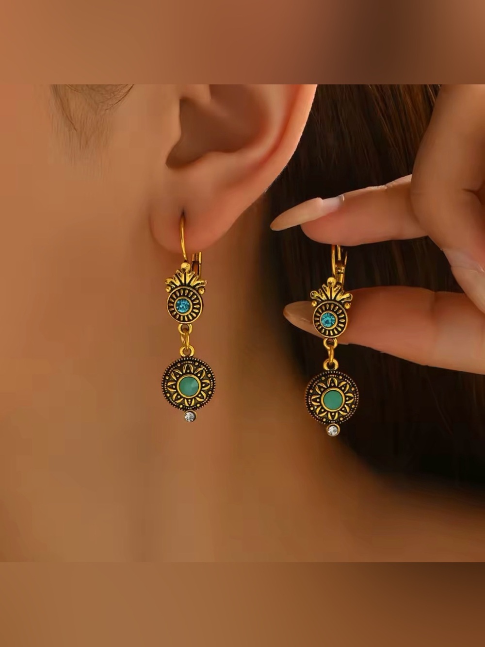 Drop Earrings with Turquoise Blue Accents